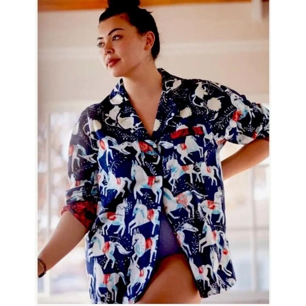 Cornelia O'Donovan Sweet Dreams Horse print Pajama Top xxs oversized fit
